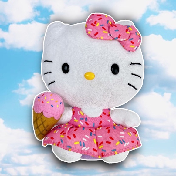 💙 TY HELLO KITTY Ice Cream Cone Sprinkles 2014 Mini Plush Stuffed Animal Sanrio - Picture 1 of 7